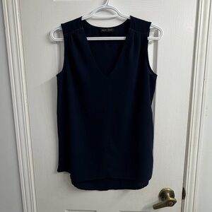 Mandy Evans Navy Sleeveless V-Neck Blouse Women's XS Business Casual Stretch Top